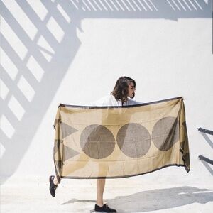 Block Shop Textile Temple Scarf Geometric Circle Pattern Beige Tapestry
